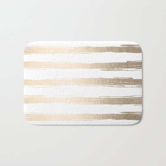 Simply Brushed Stripes White Gold Sands on White Bath Mat