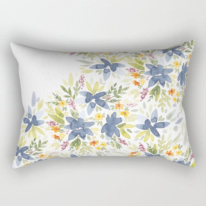 Blue Watercolor Florals Rectangular Pillow