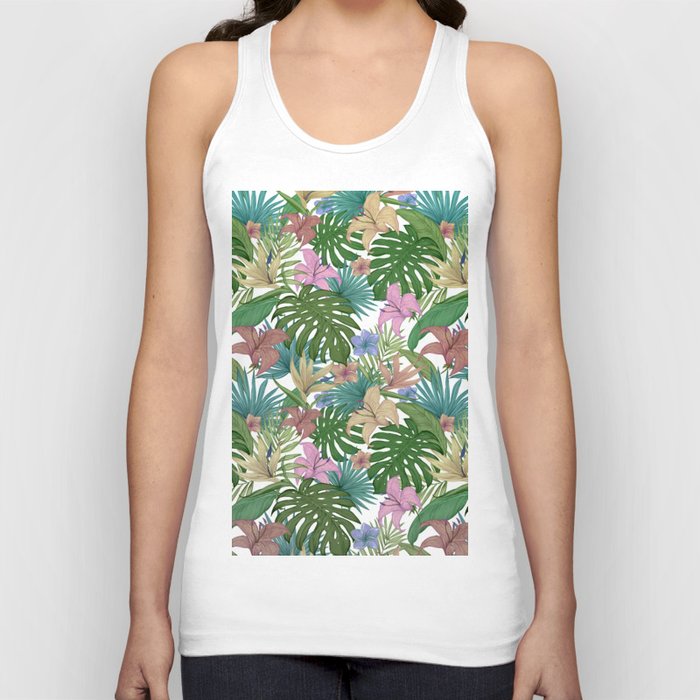 Tropical green pink lilac blue floral illustration Tank Top