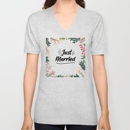 Just Married Floral Print Flower Lover Pattern V Neck T Shirt