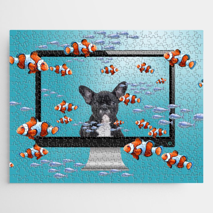 French Bulldog - Computer Screen Clownfishes Jigsaw Puzzle