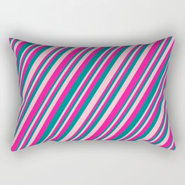 [ Thumbnail: Pink, Deep Pink, and Teal Colored Striped Pattern Rectangular Pillow ]