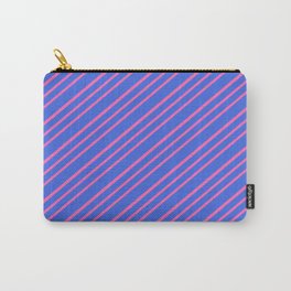 [ Thumbnail: Royal Blue & Hot Pink Colored Lines Pattern Carry-All Pouch ]