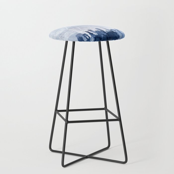 Las Vegas Skyline & Map Watercolor Navy Blue, Print by Zouzounio Art Bar Stool