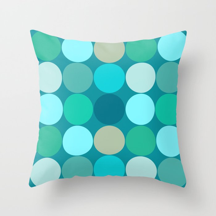 Mid-Century Giant Dots, Turquoise, Aqua & Beige Throw Pillow by mm gladden