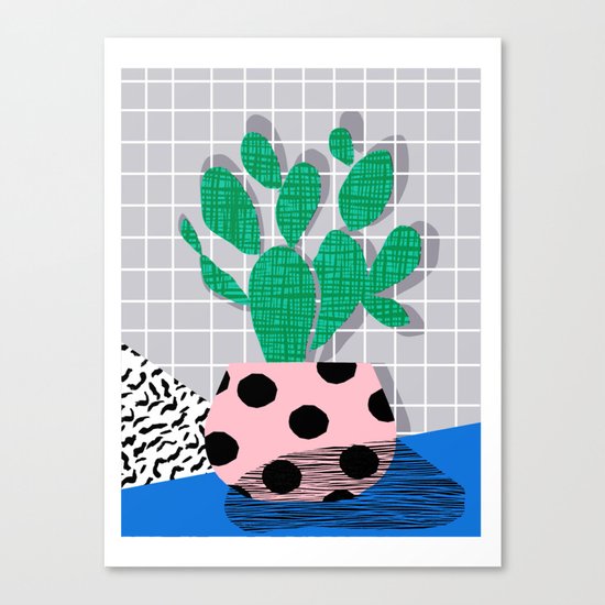 Iffy - cactus desert palm springs socal memphis hipster neon art print abstract grid pattern plant Canvas Print