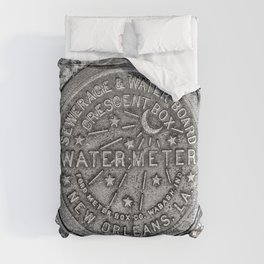 New Orleans Water Meter Louisiana Crescent City NOLA Water Board Metalwork Grey Silver Duvet Cover