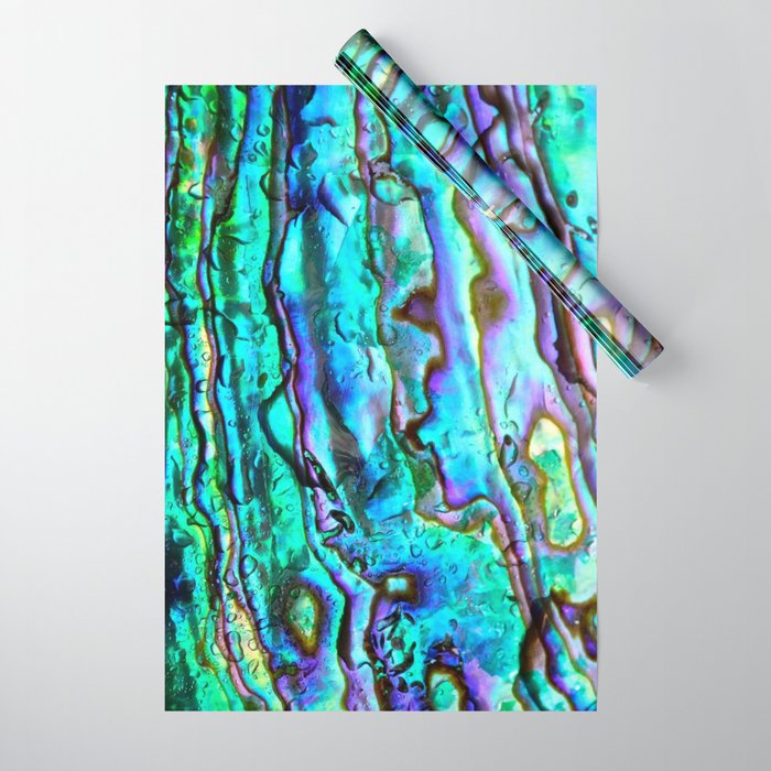 Glowing Aqua Abalone Shell Mother of Pearl Wrapping Paper by