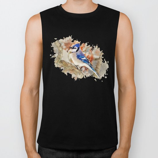 Watercolor Blue Jay Art Biker Tank