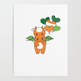 Dragon With Ireland Balloons Cute Animals Poster