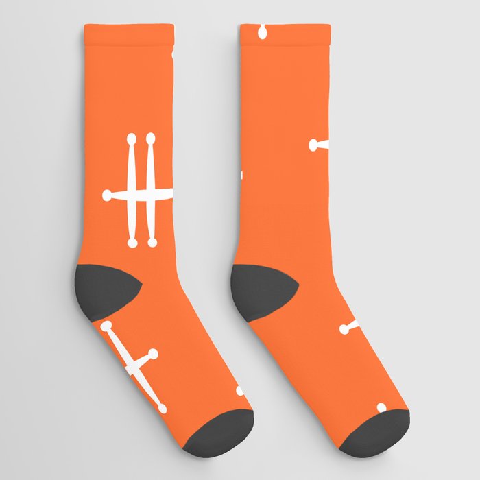 Seamless abstract mid century modern pattern - Orange and white Socks