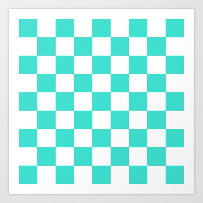 Checker (Turquoise/White) Art Print