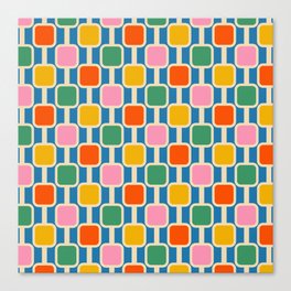 Mod Links Colorful Retro Geometric Stripe Pattern on Blue Canvas Print