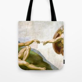 The Creation of Adam Painting by Michelangelo Sistine Chapel Tote Bag