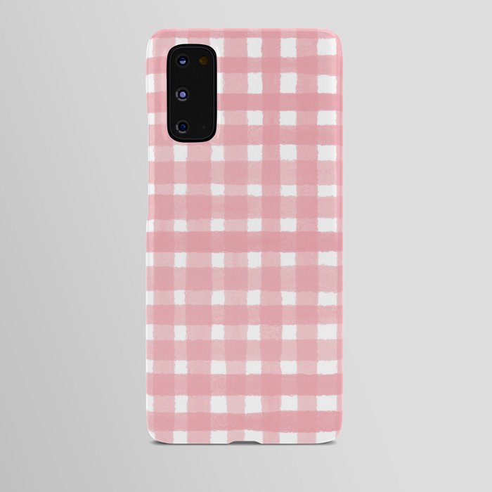 Light Pink Watercolour Farmhouse Style Gingham Check Android Case