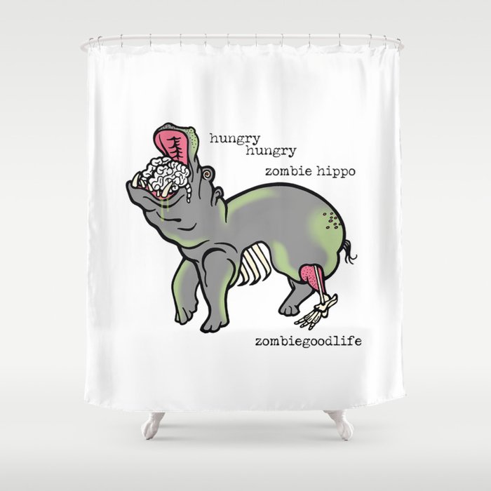 Hungry Hungry Zombie Hippo Shower Curtain By Zombiegoodlife Society6