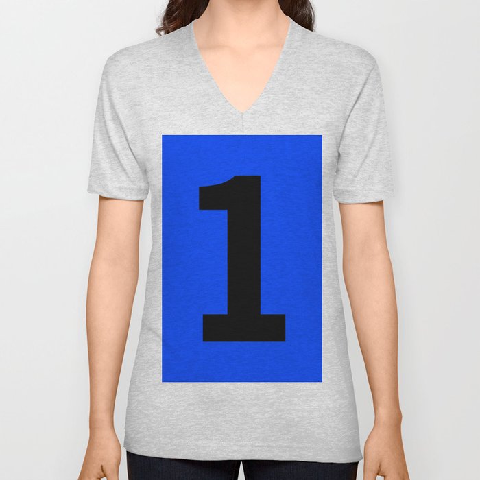 Number 1 (Black & Blue) V Neck T Shirt