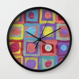 Circles and Squares Wall Clock | Dots, Squares, Cicles, Fun, Child, Acrylic, Boxes, Field, Painting, Pattern 