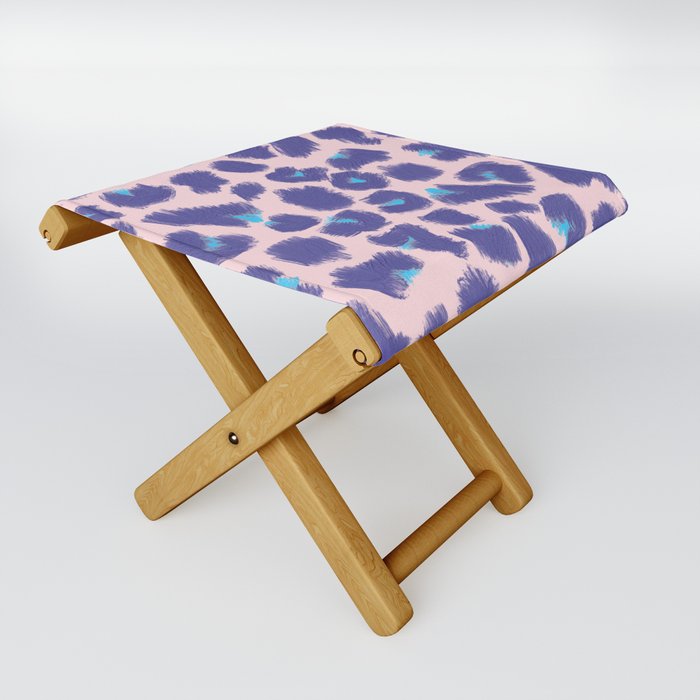 Leopard Spots, Cheetah Print, Lavender, Very Peri, Blush, Brush Strokes Folding Stool