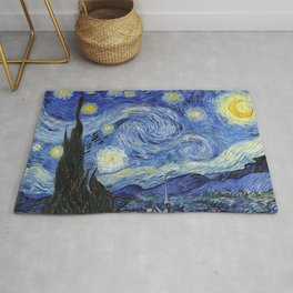 Starry Night by Vincent Van Gogh Rug | Vangogh, Stars, Walldecor, Painting, Post Impressionism, Starrynight, Moon, Blue, Post Impressionist, Vincentvangogh 