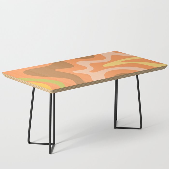 Retro Liquid Swirl Abstract Pattern Square 60s 70s Light Orange Green Brown Yellow Blush Coffee Table