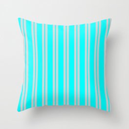 [ Thumbnail: Cyan & Light Gray Colored Pattern of Stripes Throw Pillow ]