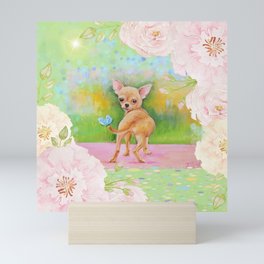 Chihuahua in the rose garden Mini Art Print