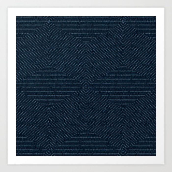 boho triangle stripes - navy Art Print