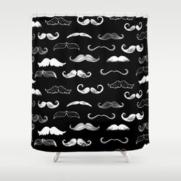 Black & White Moustache Seamless Repeat Background Wallpaper Shower Curtain