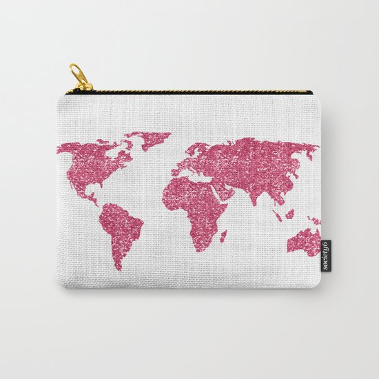 World Map Hot Pink Glitter Sparkles Carry-All Pouch
