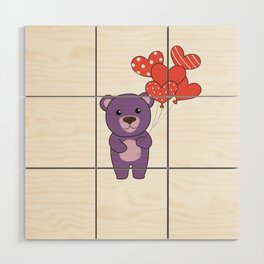 Bear Cute Animals With Hearts Balloons To Wood Wall Art