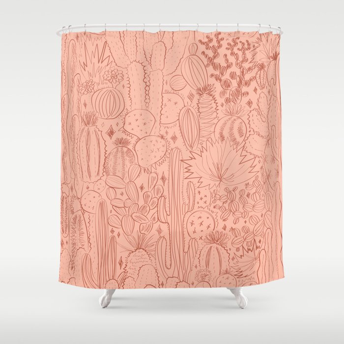 Cactus Scene in Pink Shower Curtain