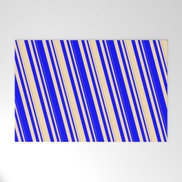 [ Thumbnail: Blue & Beige Colored Striped Pattern Welcome Mat ]