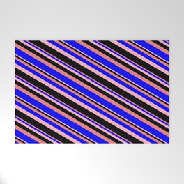 [ Thumbnail: Light Coral, Blue, Light Pink, and Black Colored Lines Pattern Welcome Mat ]