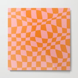Warped Checkered Pattern (orange/pink) Metal Print