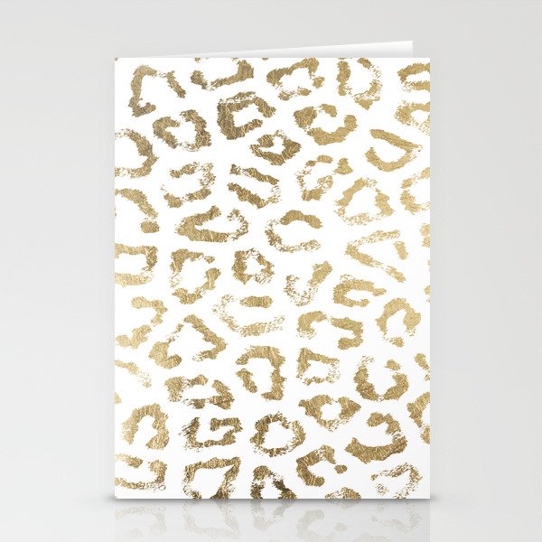 Modern white chic faux gold foil leopard print Stationery Cards
