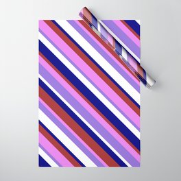 [ Thumbnail: Colorful Blue, Brown, Violet, Purple & White Colored Striped Pattern Wrapping Paper ]