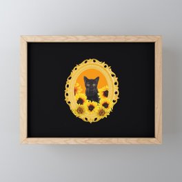 Sunflower Black Cat Frame yellow - black Framed Mini Art Print