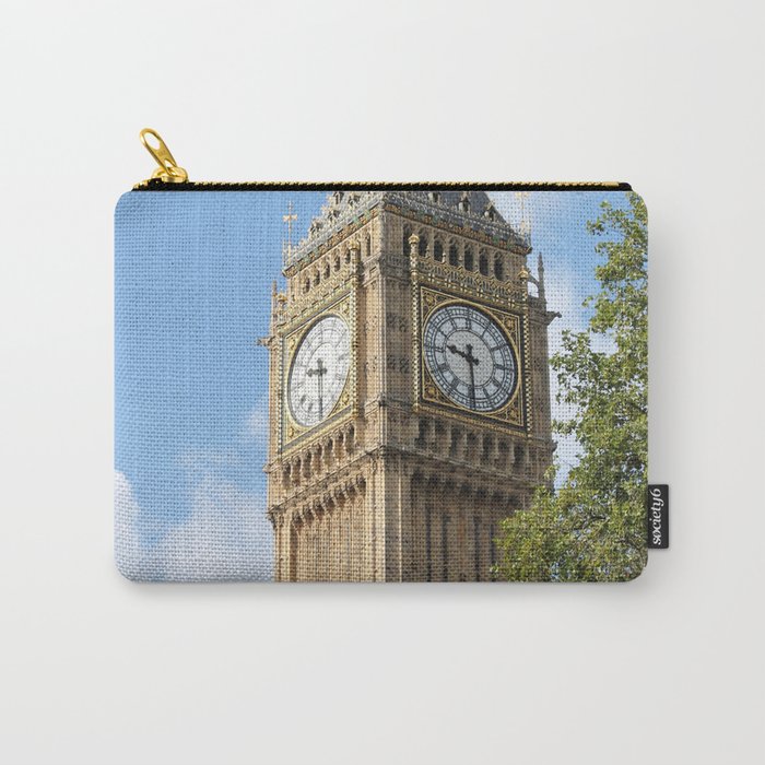 Great Britain Photography - Big Ben Under The Blue Sky By A Green Tree Carry-All Pouch