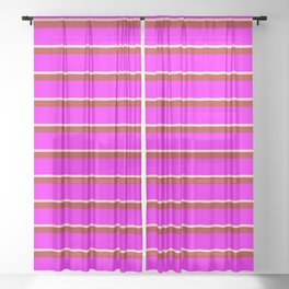 [ Thumbnail: Fuchsia, Beige & Red Colored Lines Pattern Sheer Curtain ]