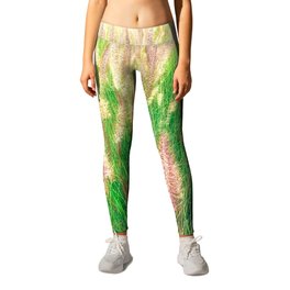 closeup green grass field texture abstract with grass flowers Leggings