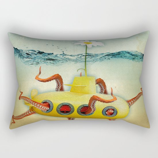 yellow submarine in an octapuses garden Rectangular Pillow