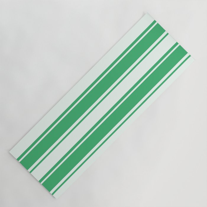 Sea Green and Mint Cream Colored Pattern of Stripes Yoga Mat