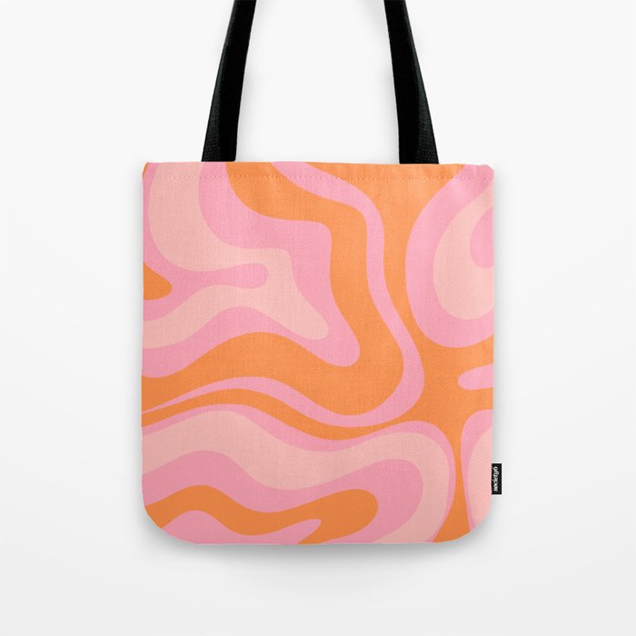 Modern Liquid Swirl Abstract Pattern Square in Retro Pink and Orange Tote Bag
