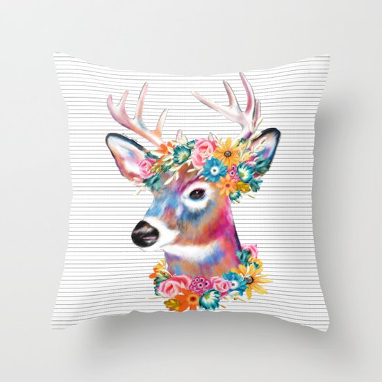 Floral Deer Throw Pillow