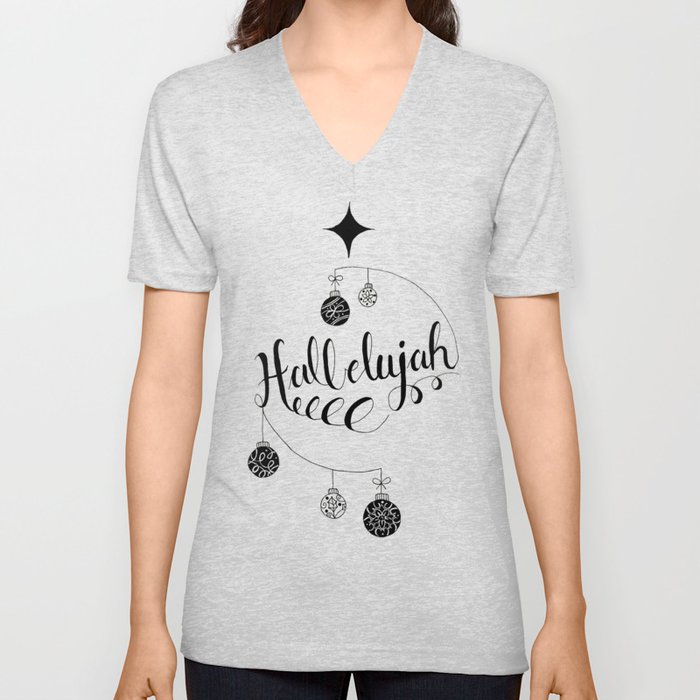 Hand Written Holiday Themed "Hallelujah" V Neck T Shirt