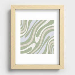 Wavy Loops Retro Abstract Pattern Sage Almond Grey Cream  Recessed Framed Print
