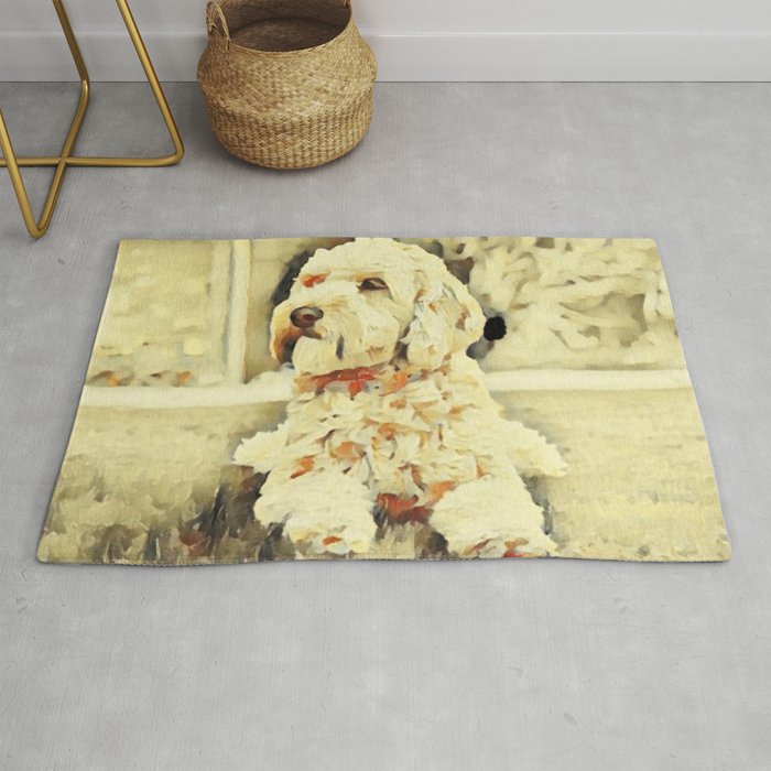 	goldendoodle watercolor painting Rug