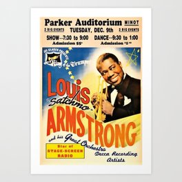 Louis Armstrong Parker Auditorium, Minot, North Dakota Satchmo Jazz Vintage Advertising Concert Poster Art Print