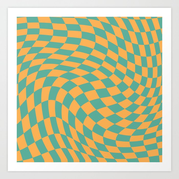 Orange and green swirl checker Art Print